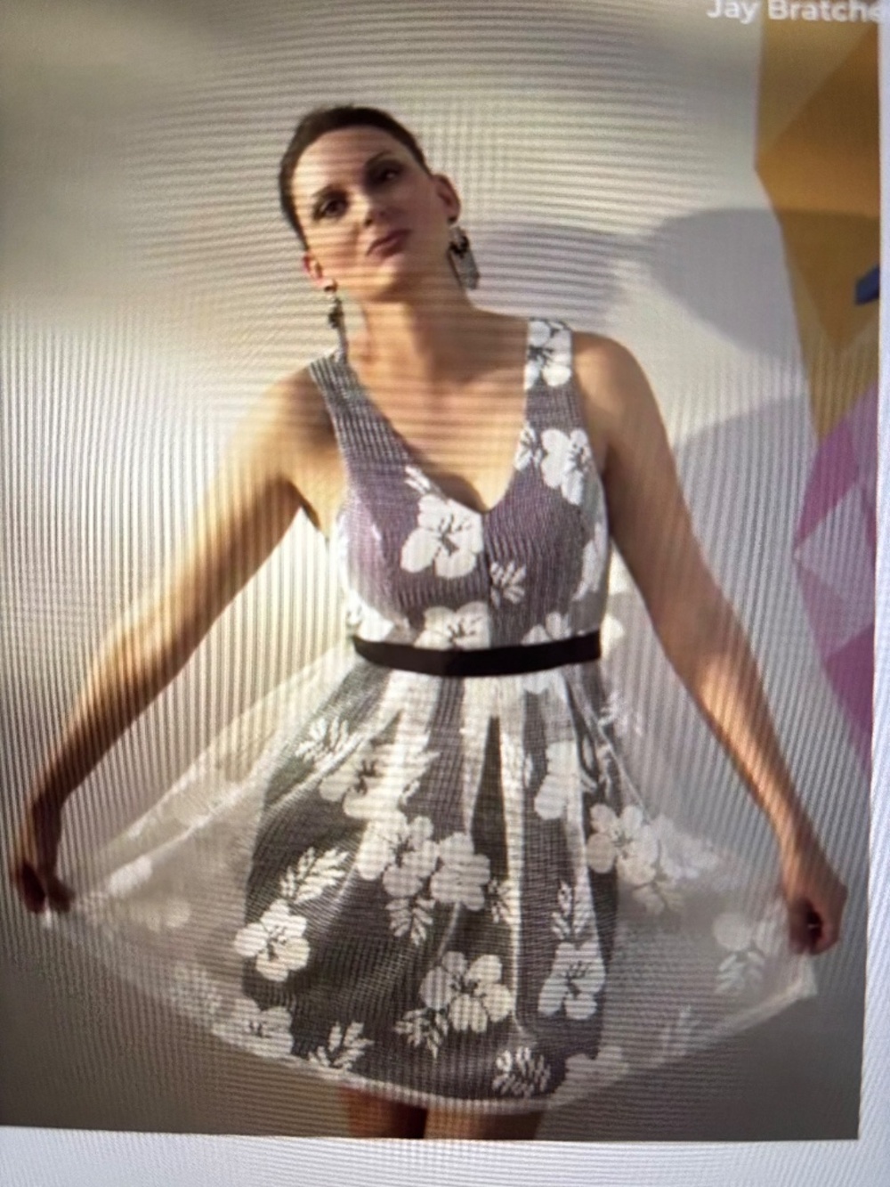 Black White Floral Lace Dress Fit Flare Sleeveless Size S Alya